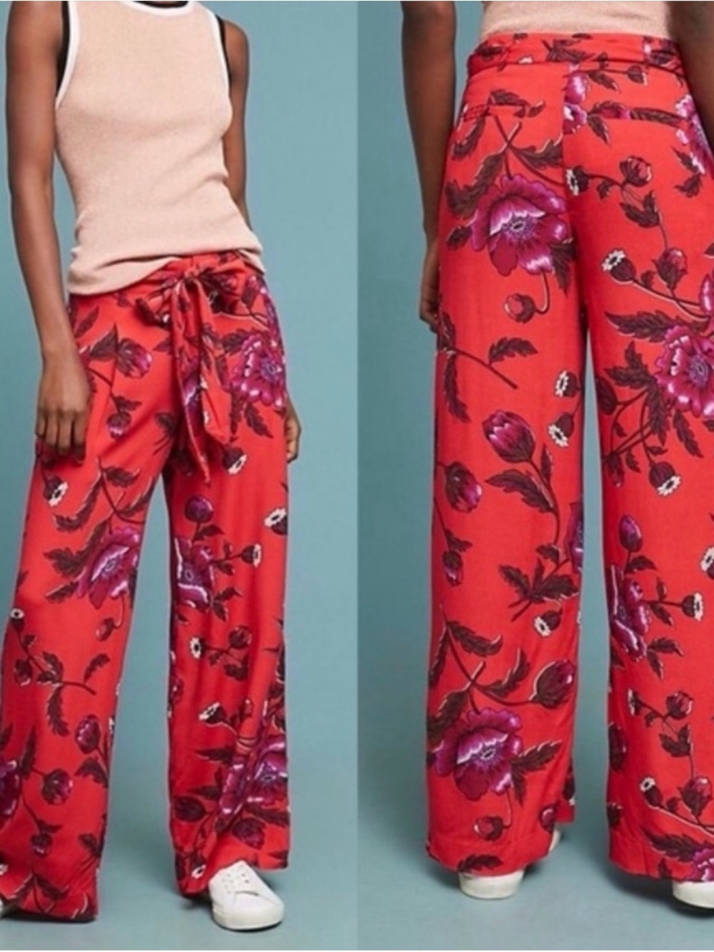 Anthropologie ETT:TWA Pants Margo Red Floral Flowy Wide Leg Size
8P